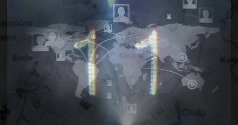 Image of network of connections over map Ilustração Stock