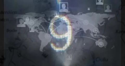 Image of network of connections over map Ilustração Stock