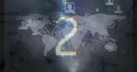 Image of network of connections over map Ilustração Stock