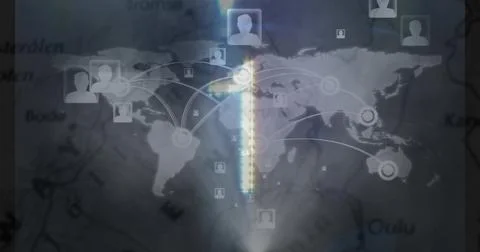 Image of network of connections over map Ilustração Stock