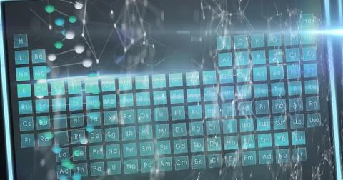 Image of network of connections over mendeleevs table 스톡 일러스트
