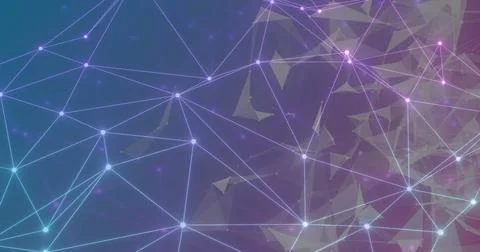 Image of network of connections over moving shapes Stock Illustration