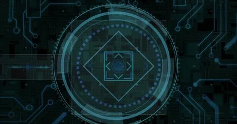 Image of network of connections over scope scanning Stock Illustration