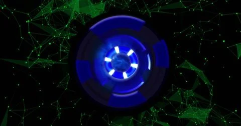 Image of network of connections over scope scanning on black background Stock Illustration