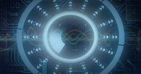 Image of network of connections over scope and dna strand Stock Photos