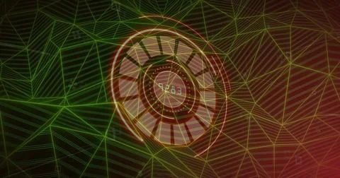 Image of network of connections over scope scanning with data processing on 库存照片