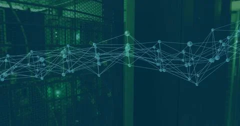 Image of network of connections over server room Stock Illustration