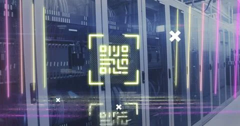 Image of network of connections over server room 写真素材