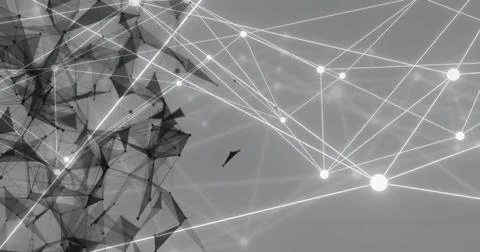 Image of network of connections over shapes moving 스톡 일러스트