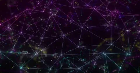 Image of network of connections over shapes Foto stock