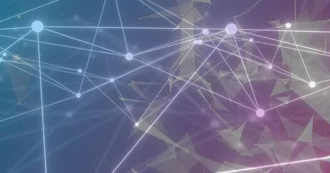 Image of network of connections over shapes Foto stock