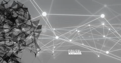 Image of network of connections over shapes and diagrams Stock Photos