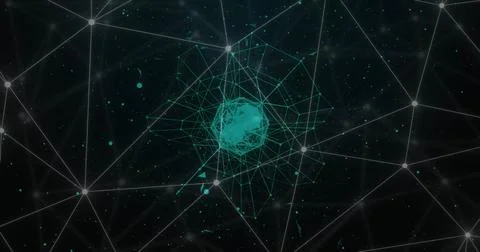 Image of network of connections over shapes 스톡 사진