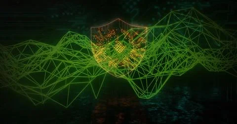 Image of network of connections over shield イラスト素材