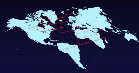 Image of network of connections over world map Ilustração Stock