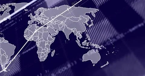 Image of network of connections over world map and data processing Ilustración de archivo