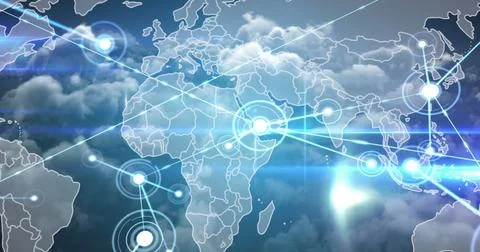 Image of network of connections over world map Stock Illustration