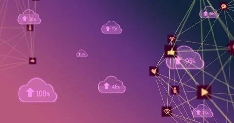 Image of network of connections on purple background Stock Illustration
