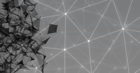 Image of network of connections with shapes on gray background 스톡 일러스트