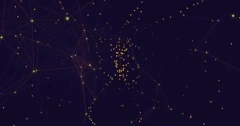 Image of network of connections with spots on black background Illustrazione stock