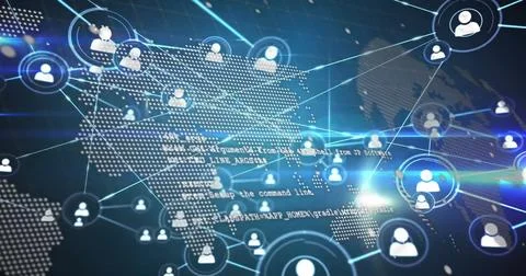 Image of network of connections with spots over world map 스톡 일러스트