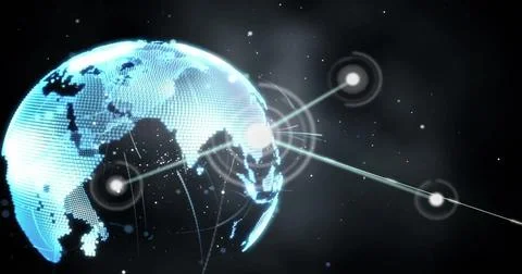 Image of network of connections with spots over globe Ilustração Stock