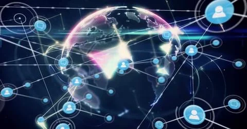 Image of network of connections with spots over globe Illustrazione stock
