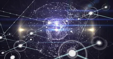 Image of network of connections with spots over globe Ilustração Stock