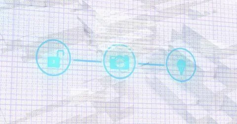 Image of network of digital icons over grid network against 3d concentric s.. Stock Photos