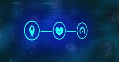 Image of network of digital icons over data processing 스톡 사진