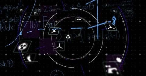Image of network of eco and environmentally friendly icons over data processi Foto stock
