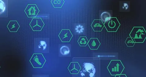 Image of network of eco icons and data processing Illustrazione stock