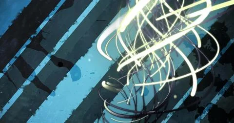 Image of network of fibre optic strands over blue striped background 스톡 일러스트