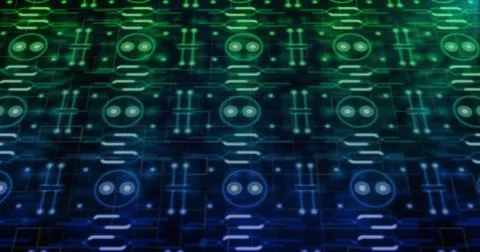 Image of network of icons and data processing over circuit board Stock Illustration