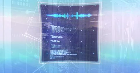 Image of networks and data processing over sunset and computer servers Illustrazione stock