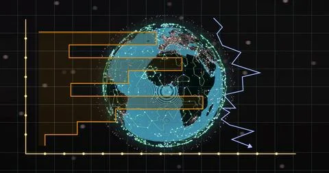 Image of networks and digital data processing over globe イラスト素材