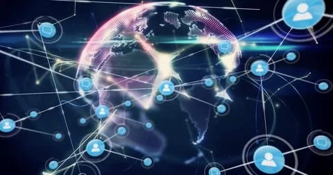 Image of networks and digital data processing over globe Stock Illustration