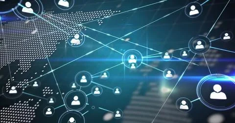 Image of networks and digital data processing over world map Illustrazione stock