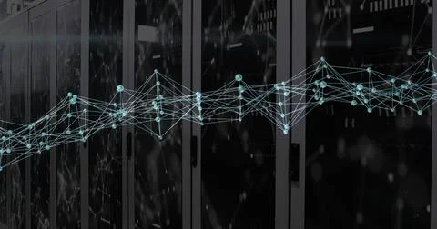 Image of networks and digital data processing over computer servers 스톡 사진