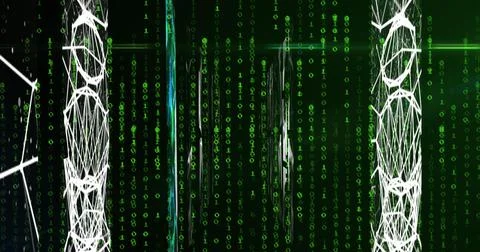 Image of networks, binary coding and data processing Illustrazione stock