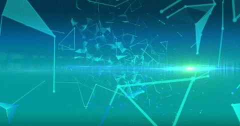 Image of networks of connections floating over glowing blue background with Illustrazione stock