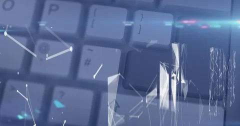 Image of networks of connections over computer keyboard on blue background Stock Photos
