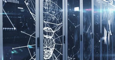 Image of networks of connections over computer servers Stock Photos