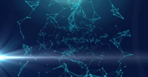 Image of networks of connections over dark blue background Illustrazione stock