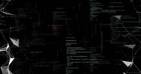 Image of networks moving over data processing on black background Stock Photos
