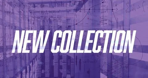 Image of new collection text with mathematical equations and data processin.. Stock Photos