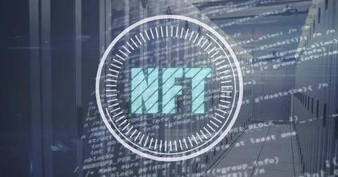 Image of nft and data processing over servers Stock Photos