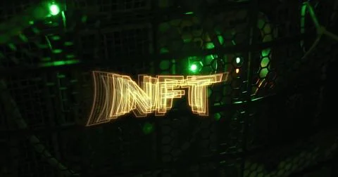 Image of nft over black background with green lights Illustrazione stock