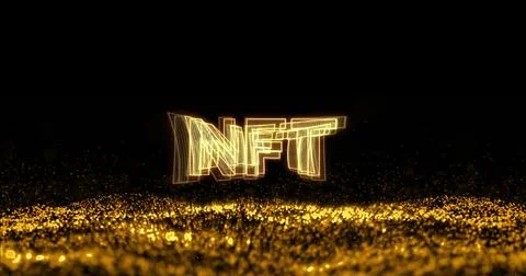 Image of nft over black background with yellow glitter Stock Illustration