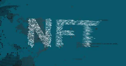 Image of nft over globe and data on green background Stock Illustration